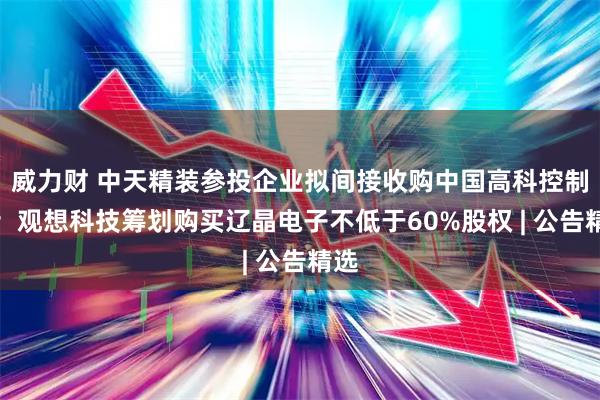 威力财 中天精装参投企业拟间接收购中国高科控制权；观想科技筹划购买辽晶电子不低于60%股权 | 公告精选